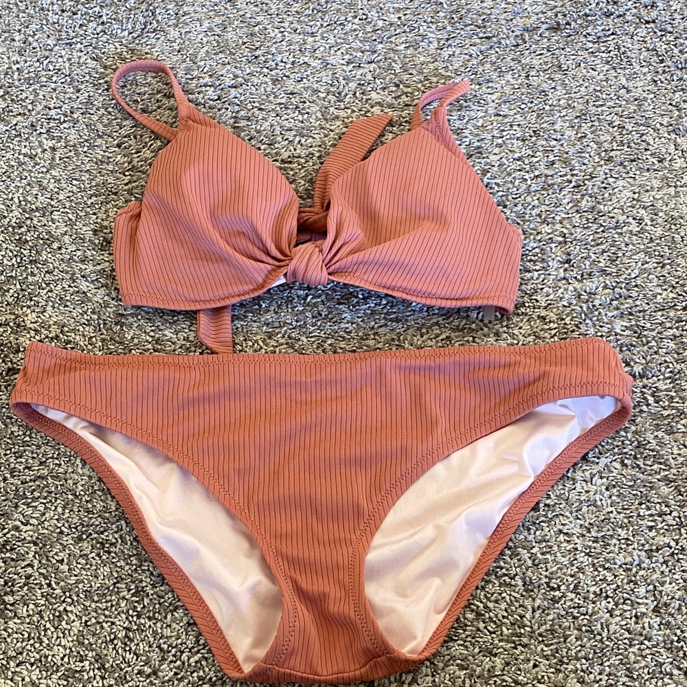 Shade & Shore Peach Ribbed Bikini
